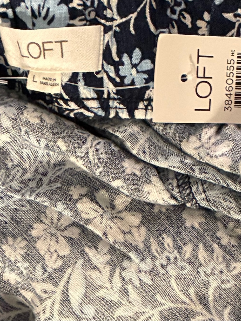 LOFT NWT Linen Blend Navy White Light Blue Floral Paisley Wide Leg Pants Size L - Picture 5 of 7